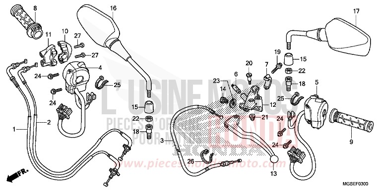 LEVIER DE GUIDON/COMMUTATEUR/CABLE (NC700S/SA) de NC700S Boîte Méca PEARL SUNBEAM WHITE (NHA66) 2012